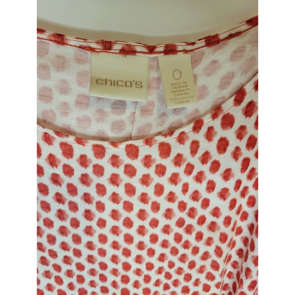 Women's Chico's Lightweight Red and White Polka Dot T-Shirt Size 0 (small 4) - Picture 3 of 9